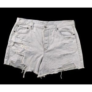 American Eagle Plus Size 90's Boyfriend Mid-Length White Shorts Size 20 Distress